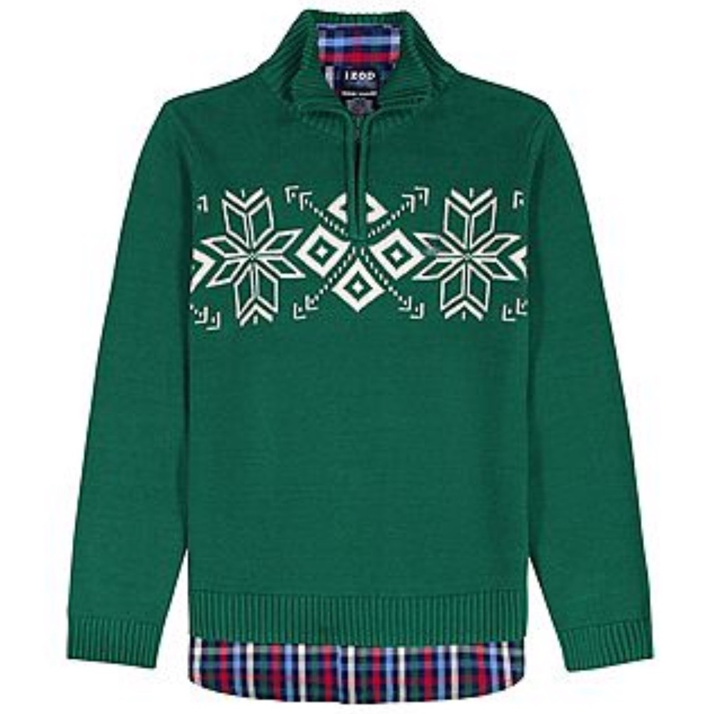 IZOD Boys Long Sleeve Plaid Button Down Shirt and 1/4 Zip Sweater Set